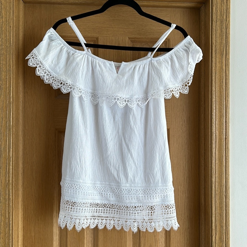 Lace off the shoulder tank